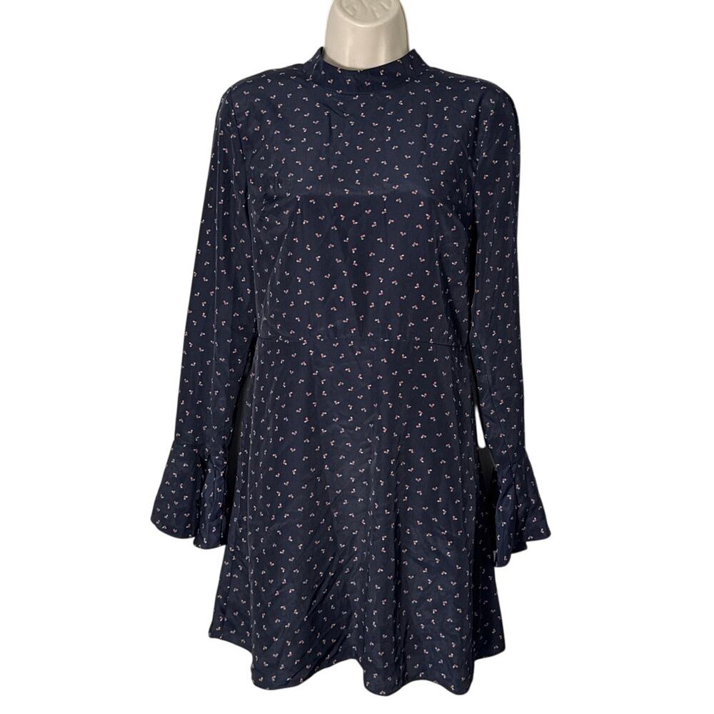 NWT J.O.A. Bell Sleeve Open Back Fit & Flare Mini Dress Navy Print Size M